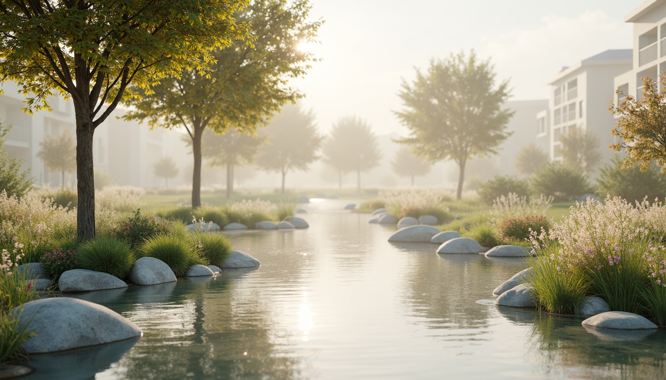 Prompt: Soft pastel hues, calming atmosphere, serene natural scenery, gentle water features, lush greenery, blooming flowers, warm sunny day, soft warm lighting, shallow depth of field, 3/4 composition, realistic textures, ambient occlusion, minimalist design, creamy whites, pale blues, mauve tones, sage greens, sandy beiges, gentle color transitions, soothing color harmony, visually appealing contrast.