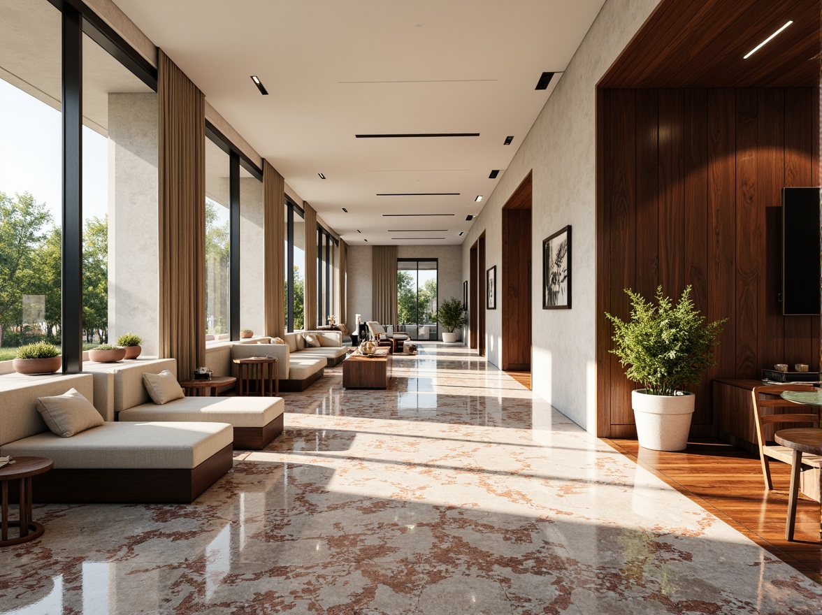 Prompt: Modern interior design, terrazzo flooring, polished stone surfaces, high-gloss finish, vibrant color patterns, geometric shapes, luxurious ambiance, sophisticated living spaces, upscale residences, contemporary architecture, open-plan layout, minimal decor, sleek lines, natural light pouring in, soft warm glow, 1/1 composition, realistic reflections, ambient occlusion.