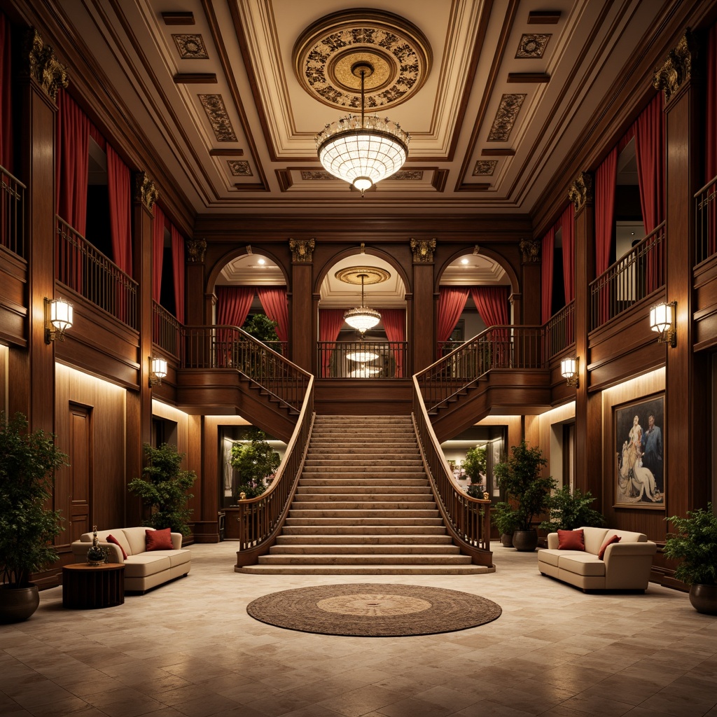 Prompt: Elegant basement, ornate molding, neoclassical arches, refined columns, luxurious velvet drapes, polished marble floors, intricate ceiling patterns, crystal chandeliers, lavish furnishings, rich wood paneling, stately staircases, dramatic spotlights, warm ambient glow, subtle color palette, classical proportions, harmonious balance, 1/1 composition, symmetrical framing, softbox lighting, realistic textures, atmospheric shading.