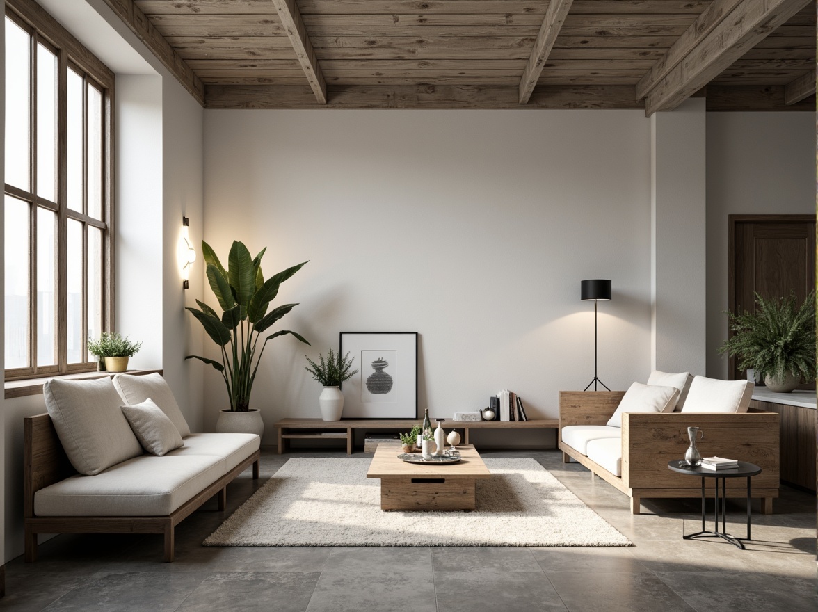 Prompt: Minimalist living room, clean lines, monochromatic color scheme, sleek low-profile furniture, functional storage units, minimal ornamentation, natural textiles, industrial-style lighting fixtures, concrete flooring, urban loft atmosphere, soft warm glow, shallow depth of field, 1/1 composition, realistic textures, ambient occlusion.