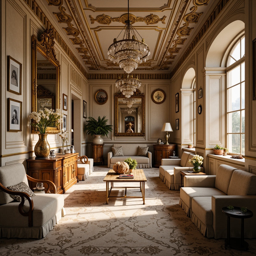 Prompt: Opulent storage room, lavish furnishings, intricately carved wooden panels, gilded accents, ornate mirrors, delicate lace details, soft velvet fabrics, pastel color palette, curved lines, intricate moldings, Baroque-inspired architecture, grand chandeliers, warm golden lighting, shallow depth of field, 1/1 composition, realistic textures, ambient occlusion.