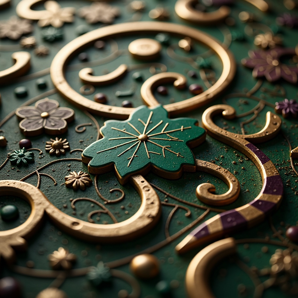 Prompt: Intricate ornate details, flowing organic lines, elegant curves, soft warm lighting, luxurious materials, rich jewel-toned colors, emerald green, sapphire blue, amethyst purple, golden yellows, creamy whites, velvety blacks, subtle gradient effects, intricate patterns, ornamental typography, vintage distressed textures, realistic ambient occlusion, shallow depth of field, 2/3 composition, detailed close-up shots.