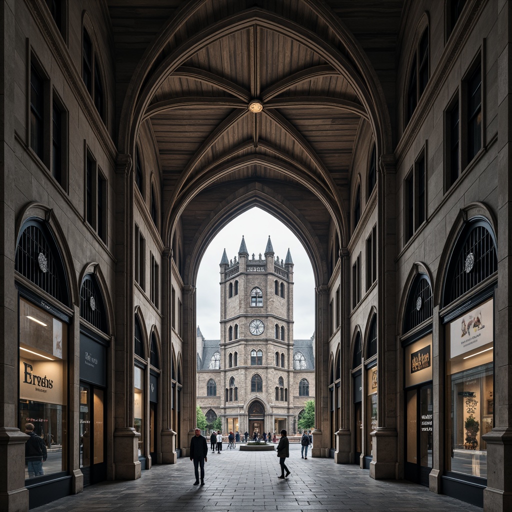 Prompt: Intricate Gothic arches, ribbed vaults, ornate stone carvings, grandiose cathedrals, steel beams, modern structural systems, sleek metallic columns, minimalist ornamentation, industrial materials, urban landscapes, overcast skies, dramatic lighting effects, high contrast ratios, 1/1 composition, symmetrical framing, realistic atmospheric effects.