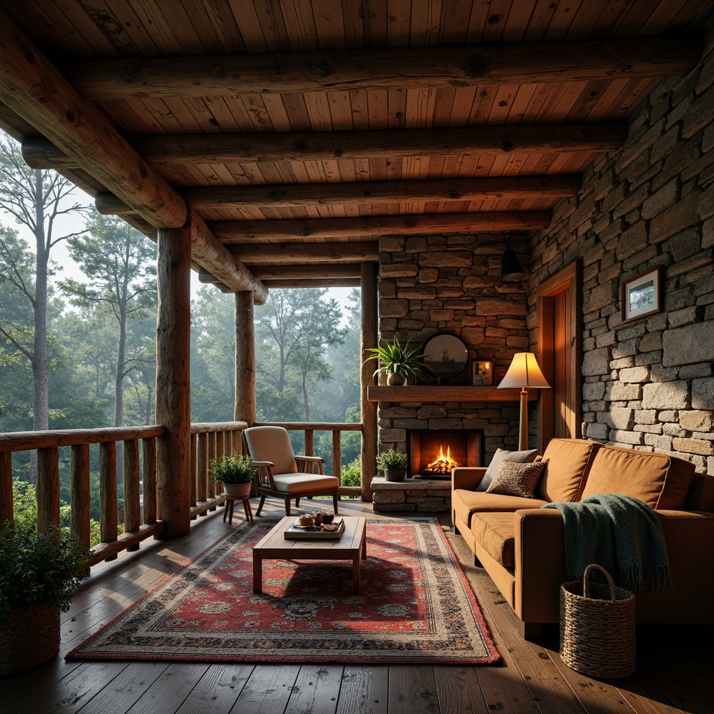 Prompt: Rustic cabin, wooden logs, earthy tones, natural stone walls, reclaimed wood floors, vintage furniture, woven textiles, earthy color palette, warm candlelight, cozy atmosphere, forest surroundings, dense foliage, misty morning, soft diffused light, shallow depth of field, 1/2 composition, realistic textures, ambient occlusion.