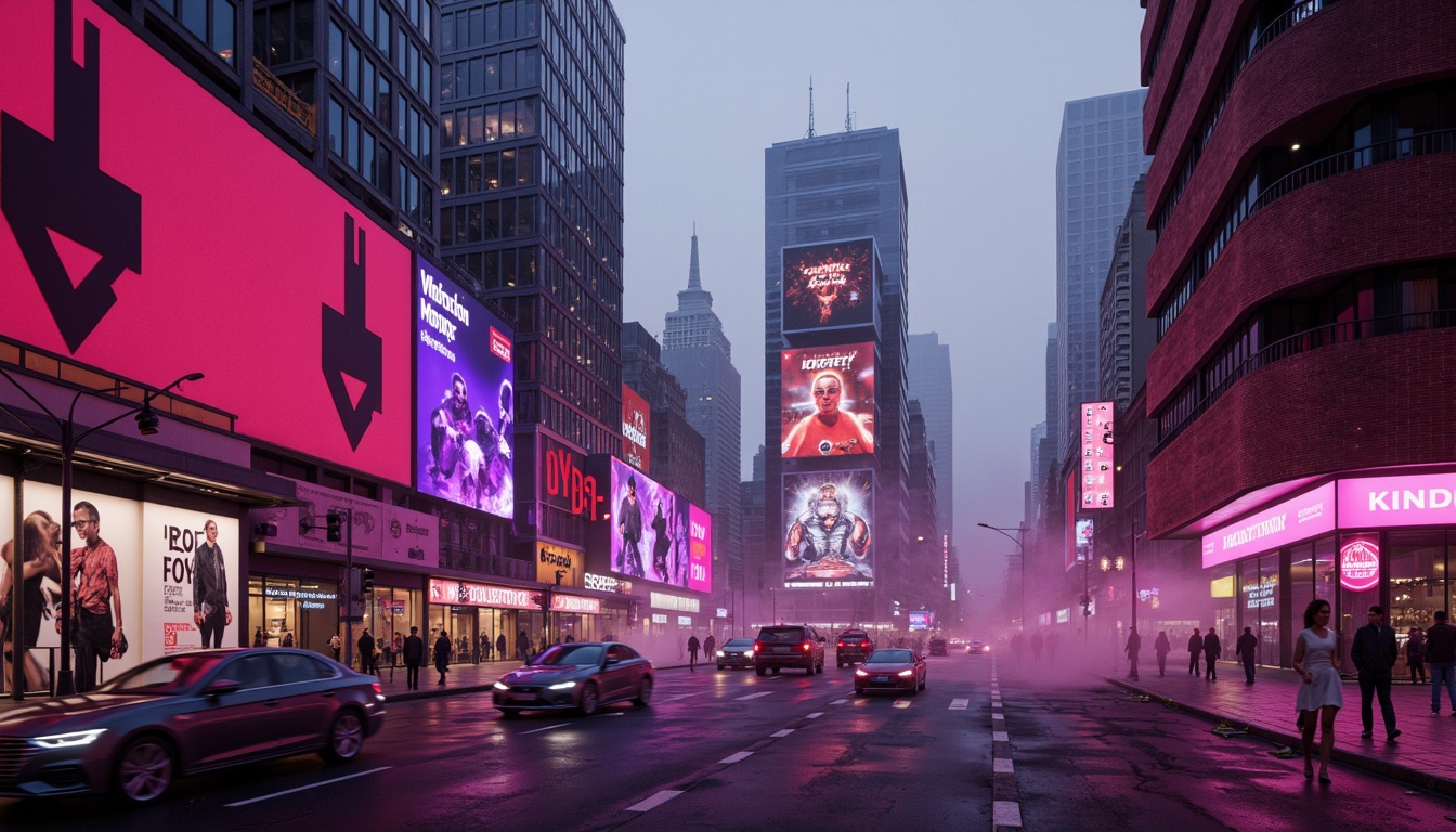 Prompt: Futuristic cityscape, burgundy skyscrapers, neon-lit advertisements, holographic billboards, metallic roads, levitating vehicles, retro-futuristic architecture, bold geometric shapes, vibrant purple accents, deep crimson hues, glossy black surfaces, LED lights, misty atmosphere, dramatic fog effects, 3/4 composition, cinematic lighting, high-tech gadgets, augmented reality displays, sleek robots, futuristic street furniture, avant-garde fashion models.