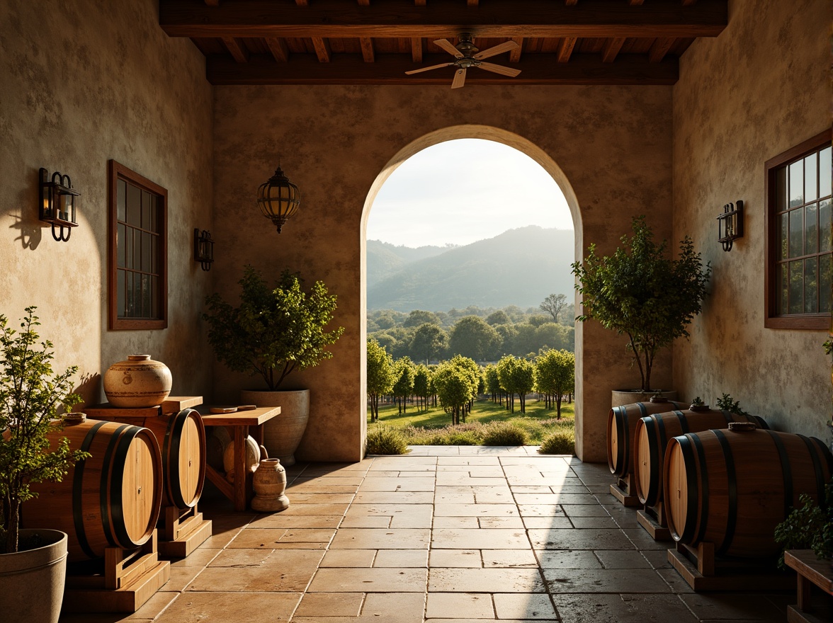 Prompt: Rustic winery, earthy tones, warm beige walls, rich wood accents, vintage wine barrels, dimmed lighting, cozy atmosphere, lush vineyards, rolling hills, sunny afternoon, soft natural light, shallow depth of field, 1/1 composition, realistic textures, ambient occlusion.