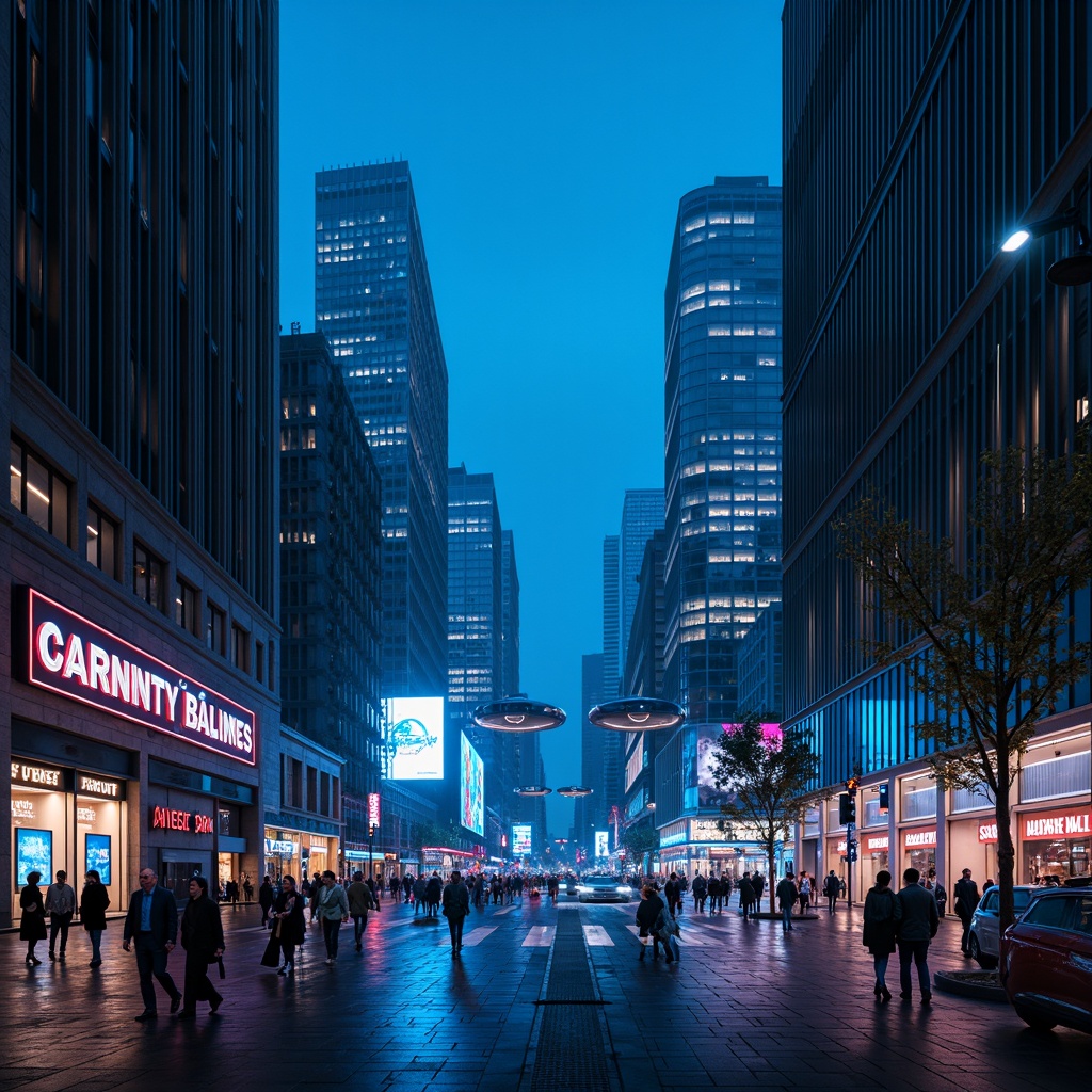 Prompt: Neon-lit cityscape, dark sleek skyscrapers, holographic advertisements, levitating transportation pods, futuristic streetlights, ambient luminescent glow, vibrant electric blue accents, metallic silver highlights, LED strip lights, fiber-optic cables, translucent glass walls, minimalist interior design, low-poly 3D models, atmospheric fog effects, cinematic camera angles, dramatic shadows, high-contrast lighting ratios, moody color grading, cyberpunk-inspired neon signs.