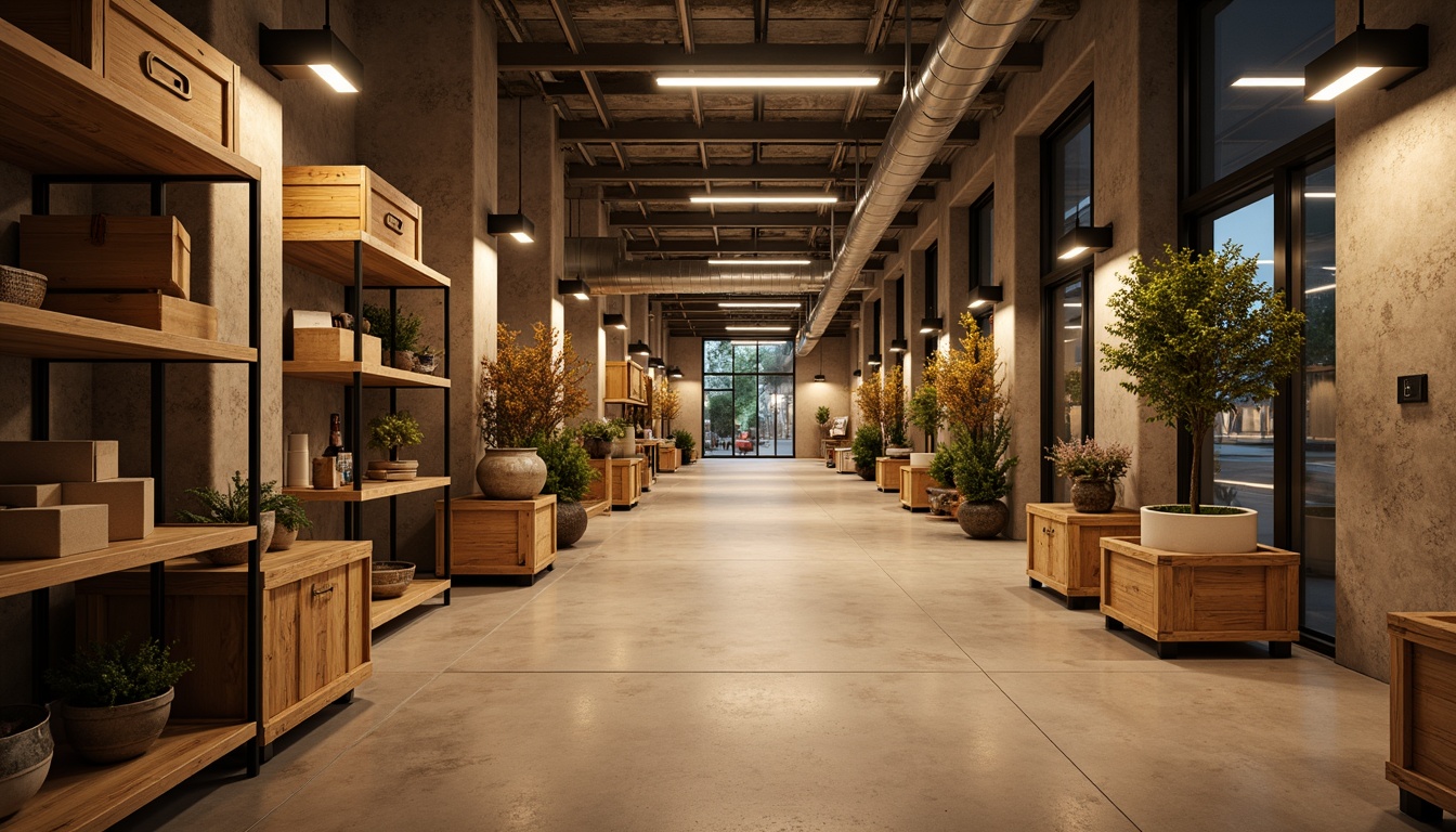 Prompt: Cozy storage room, warm ambient lighting, softbox lights, overhead lighting, recessed lighting, LED strips, modern industrial design, exposed ductwork, polished concrete floors, metal shelving units, wooden crates, rustic decorative accents, warm beige tones, natural textures, shallow depth of field, 1/1 composition, realistic renderings, subtle shadows.