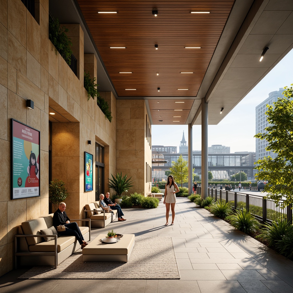 Prompt: Cozy bus station interior, warm beige walls, natural stone textures, wooden accents, modern LED lighting, sleek metal benches, comfortable waiting areas, vibrant greenery, urban cityscape views, glass roofs, geometric patterned floors, stainless steel railings, futuristic digital displays, soft ambient lighting, shallow depth of field, 1/2 composition, realistic reflections.