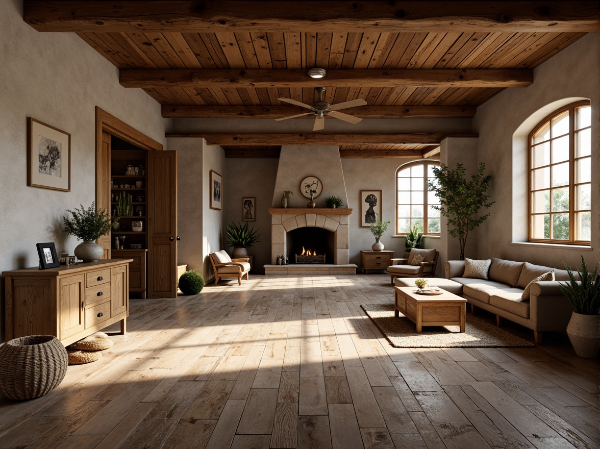 Prompt: Rustic farmhouse, vintage charm, distressed wood planks, reclaimed barnwood floors, weathered stone tiles, earthy color palette, natural textures, organic feel, cozy atmosphere, warm lighting, soft shadows, shallow depth of field, 3/4 composition, panoramic view, realistic renderings, ambient occlusion.