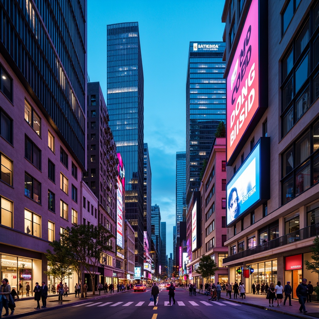 Prompt: Vibrant modern cityscape, sleek skyscrapers, neon lights, bustling streets, urban atmosphere, bold bright colors, contrasting hues, pastel accents, metallic finishes, reflective surfaces, luminescent glow, dramatic shadows, high-contrast lighting, cinematic mood, 3/4 composition, shallow depth of field, realistic textures, ambient occlusion.