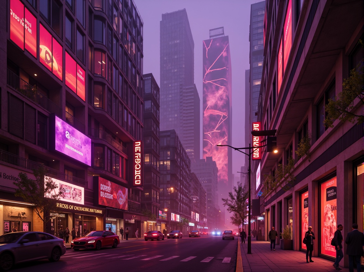 Prompt: Futuristic cityscape, burgundy neon lights, metallic skyscrapers, holographic advertisements, sleek space-age architecture, iridescent glass towers, nebula-inspired color gradients, deep crimson accents, high-tech laboratories, neon-lit streets, retro-futuristic vehicles, 3D-printed buildings, augmented reality interfaces, cyberpunk alleys, glowing purple mist, low-key dramatic lighting, cinematic camera angles, atmospheric fog effects.