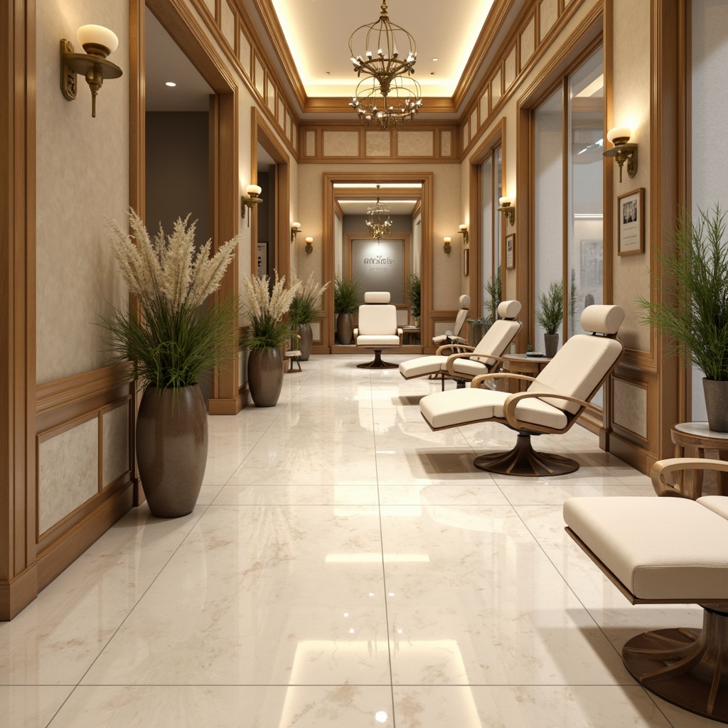 Prompt: Polished marble floors, creamy white hues, ornate patterns, subtle sheen, classic dental clinic, elegant waiting area, luxurious atmosphere, warm beige walls, rich wood accents, golden metal fixtures, soft box lighting, shallow depth of field, 1/2 composition, realistic textures, ambient occlusion, serene ambiance.