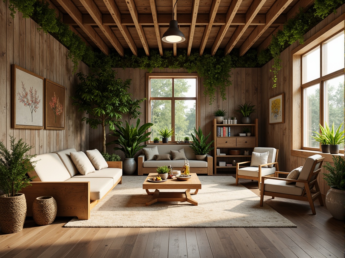 Prompt: Eco-friendly design studio, reclaimed wood furniture, low-VOC paints, recycled metal accents, bamboo flooring, natural fiber textiles, energy-efficient lighting, solar-powered equipment, living green walls, organic shapes, minimalist aesthetic, earthy color palette, soft warm lighting, shallow depth of field, 1/1 composition, realistic textures, ambient occlusion.