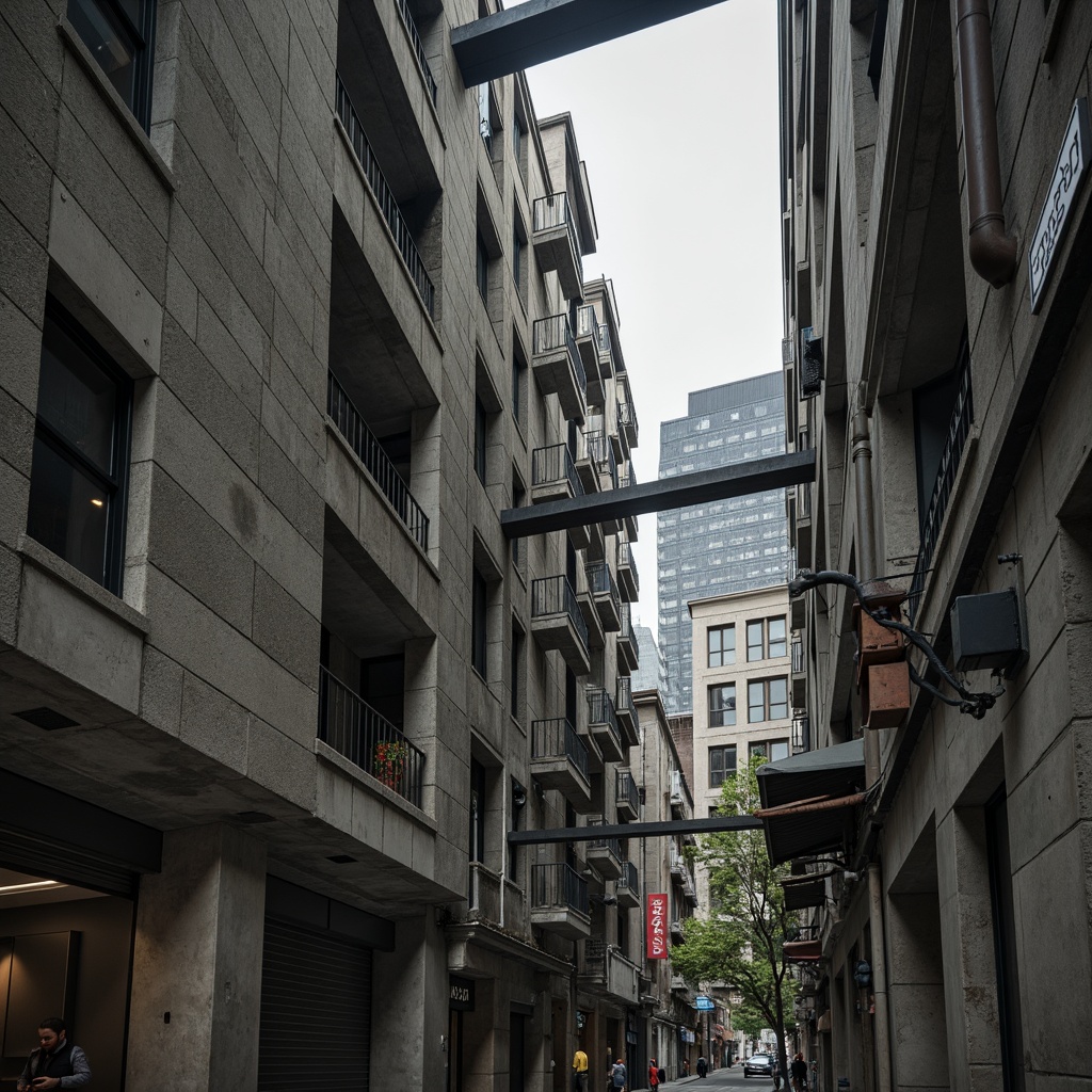 Prompt: Rough-hewn concrete walls, brutalist architecture, industrial textures, exposed ductwork, raw steel beams, distressed wood accents, urban cityscape, overcast skies, dramatic shadows, high-contrast lighting, cinematic composition, 2.35