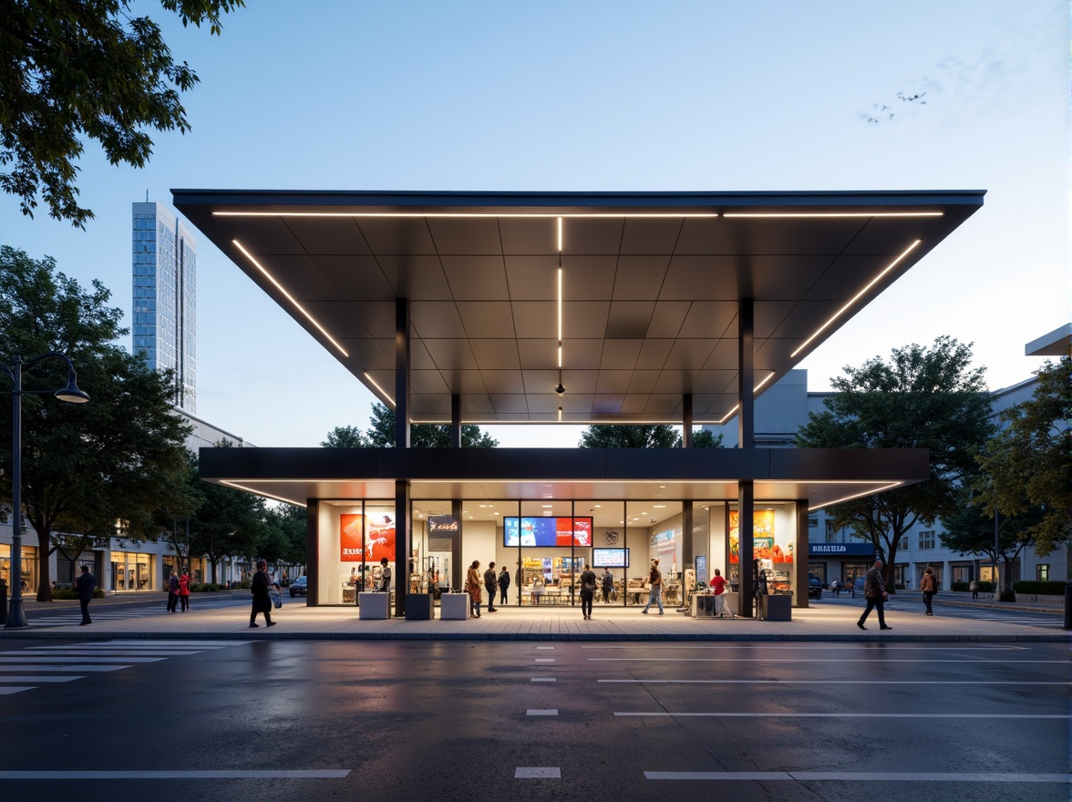 Prompt: Modern gas station, sleek metal canopy, LED lighting, futuristic fuel pumps, angular lines, minimalist design, spacious forecourt, asphalt pavement, urban landscape, busy street scene, morning sunlight, soft warm glow, shallow depth of field, 3/4 composition, panoramic view, realistic textures, ambient occlusion, convenient store entrance, large windows, glass doors, vibrant advertising signs, efficient customer flow, easy parking access, wheelchair accessibility, safety cameras, nighttime security lighting.