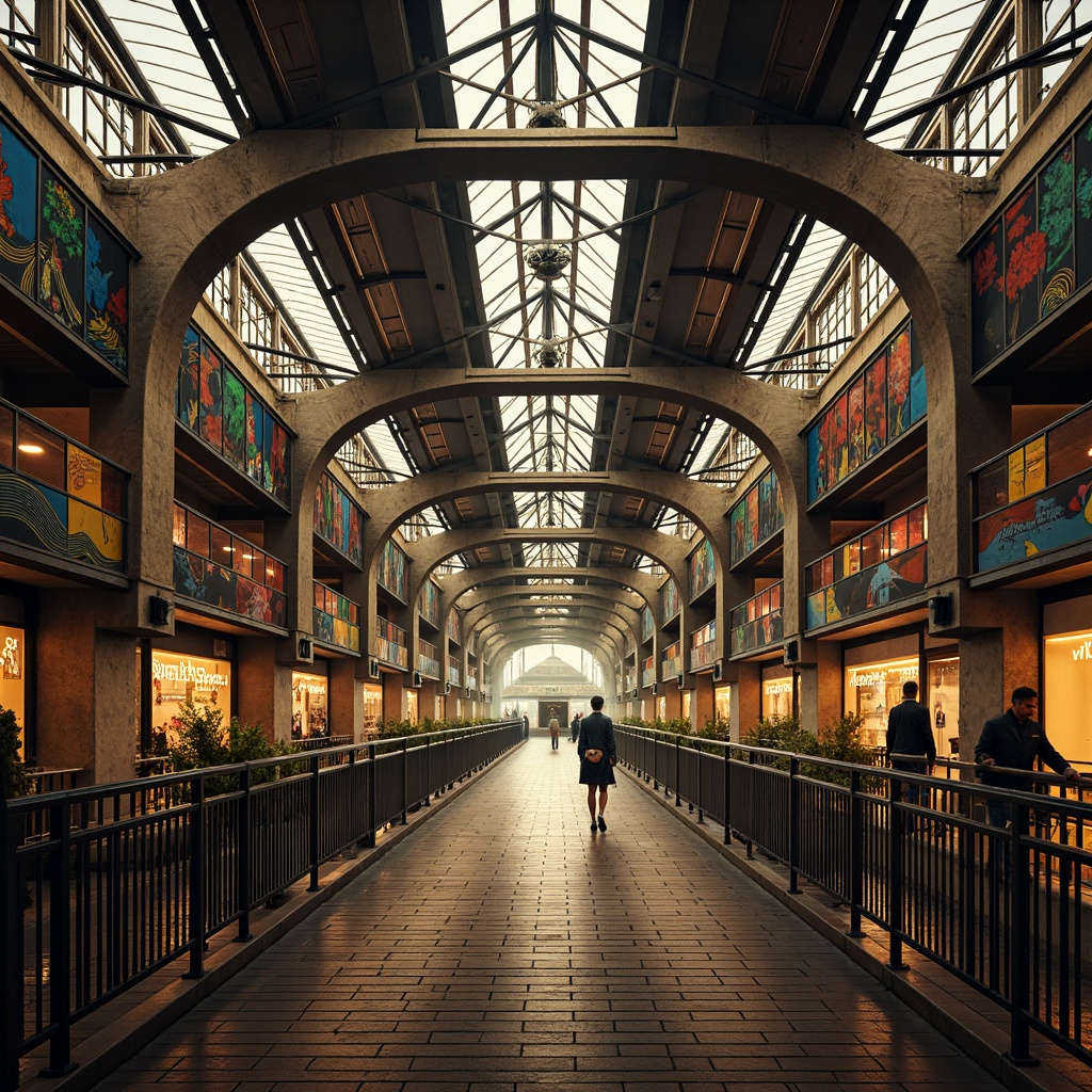 Prompt: Eclectic bridge, ornate metal railings, intricate stone carvings, vibrant colorful accents, asymmetrical arches, irregular shapes, mixed materials, industrial steel beams, rustic wooden planks, decorative trusses, grand entrance gates, majestic piers, flowing water reflections, misty atmospheric effects, warm golden lighting, shallow depth of field, 1/2 composition, dramatic low-angle shot, realistic textures, ambient occlusion.