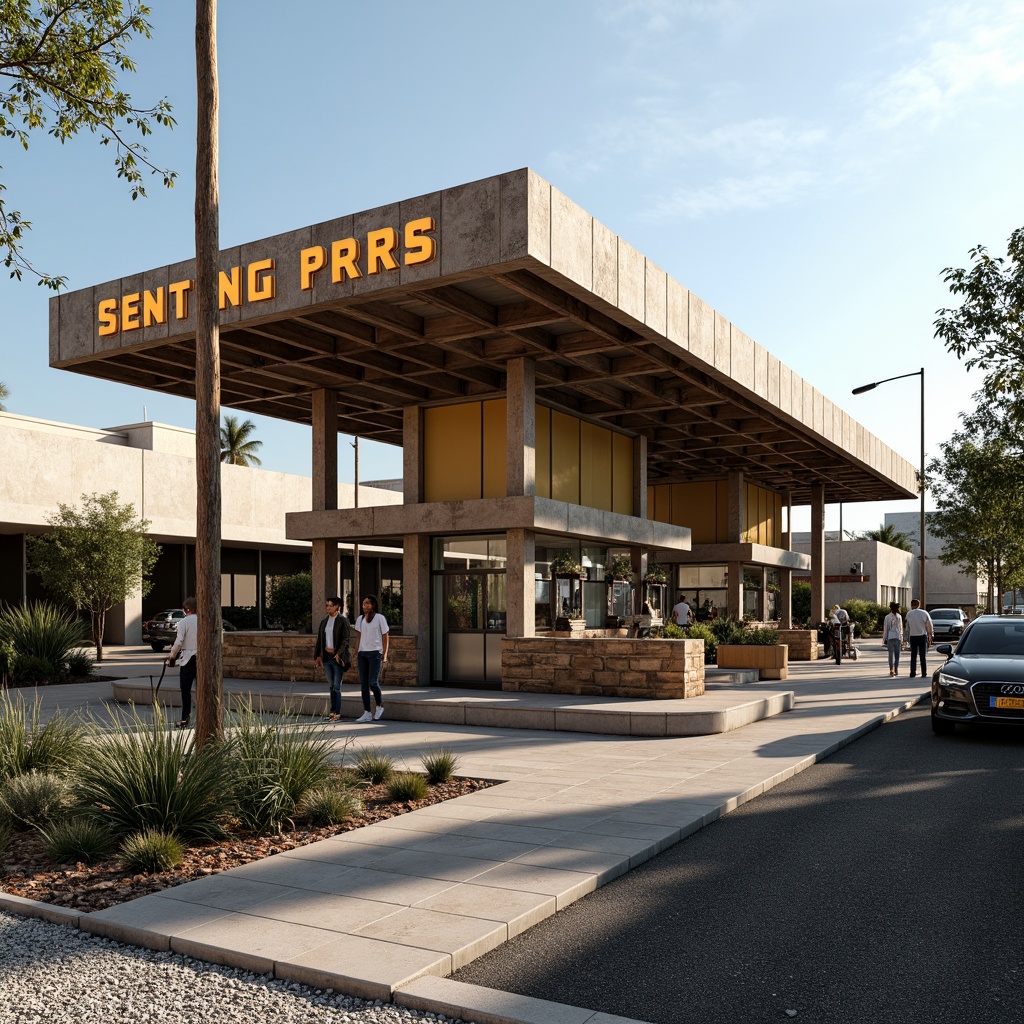 Prompt: Rustic gas station, industrial pipes, functionalist architecture, bold typography, primary color scheme, geometric shapes, minimalist design, natural stone walls, steel beams, large windows, cantilevered canopies, angular lines, modernist landscaping, native plants, gravel pathways, urban context, busy streets, morning sunlight, high contrast lighting, shallow depth of field, 2/3 composition, realistic textures, ambient occlusion.