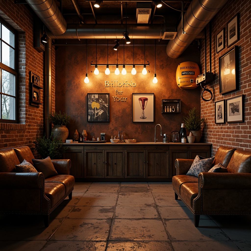 Prompt: Rustic industrial backdrop, distressed copper accents, exposed brick walls, metallic pipes, reclaimed wood textures, vintage machinery parts, worn leather upholstery, Edison bulb lighting, warm golden tones, high contrast shadows, dramatic spotlighting, 1/1 composition, shallow depth of field, realistic reflections, ambient occlusion.