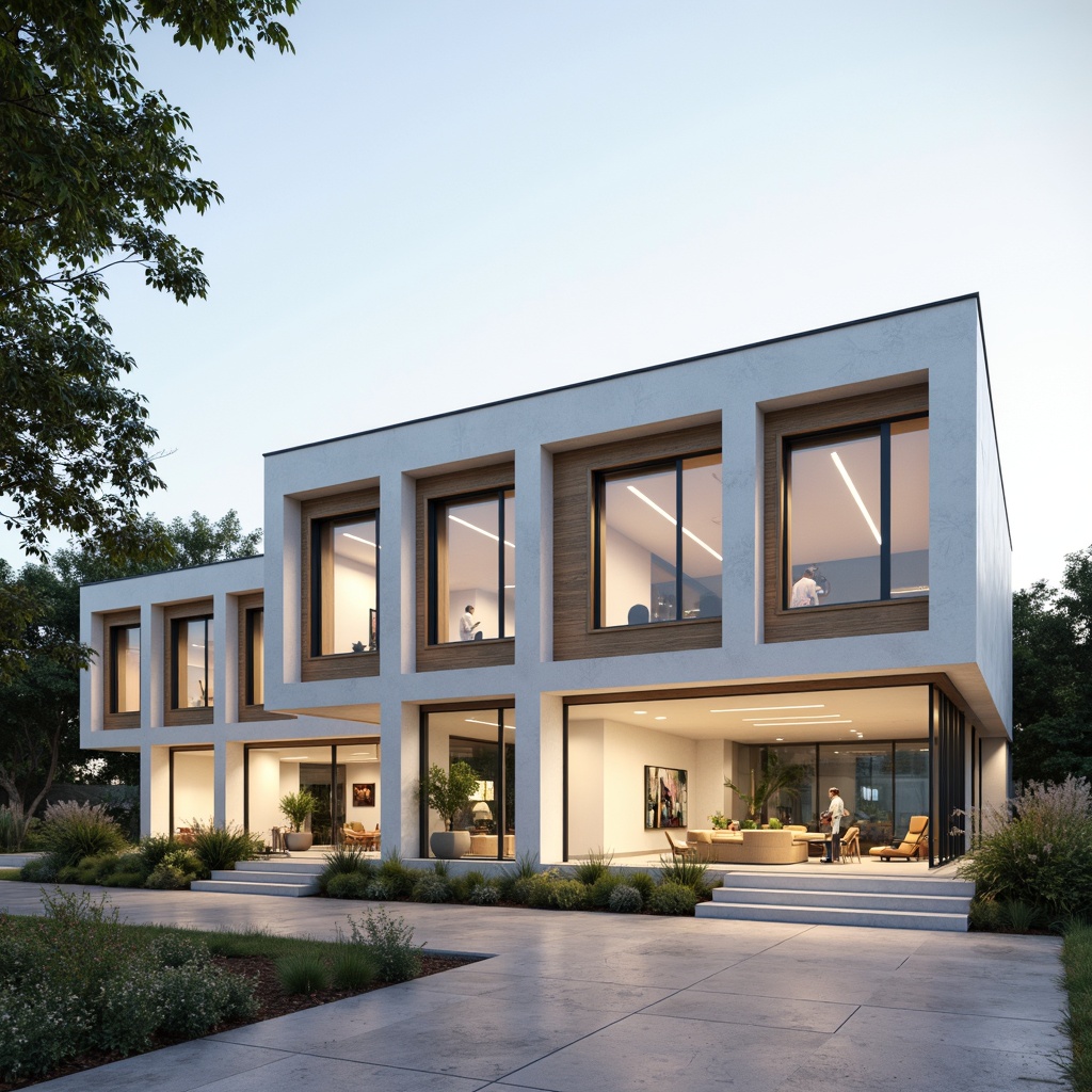 Prompt: Simple student hall facade, minimalist architecture, clean lines, white walls, large windows, sliding glass doors, wooden accents, natural stone flooring, green roofs, vertical gardens, modern lighting fixtures, subtle color scheme, calm atmosphere, soft natural light, shallow depth of field, 1/1 composition, realistic textures, ambient occlusion.