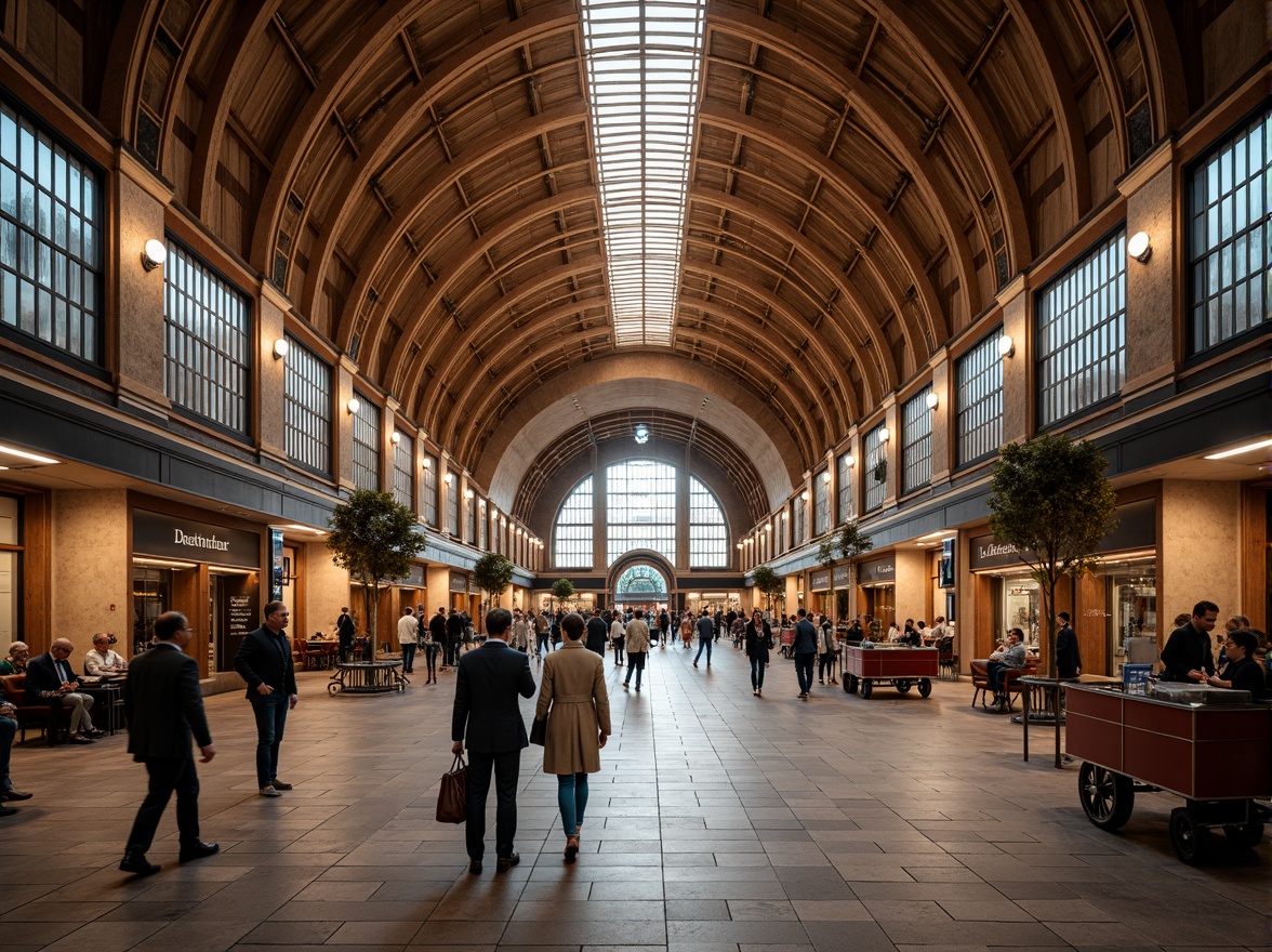 Prompt: Grand train station, sweeping curved lines, elegant arches, ornate details, luxurious materials, high ceilings, spacious interiors, natural stone floors, intricate metalwork, vintage luggage carts, bustling atmosphere, warm soft lighting, shallow depth of field, 1/1 composition, realistic textures, ambient occlusion.