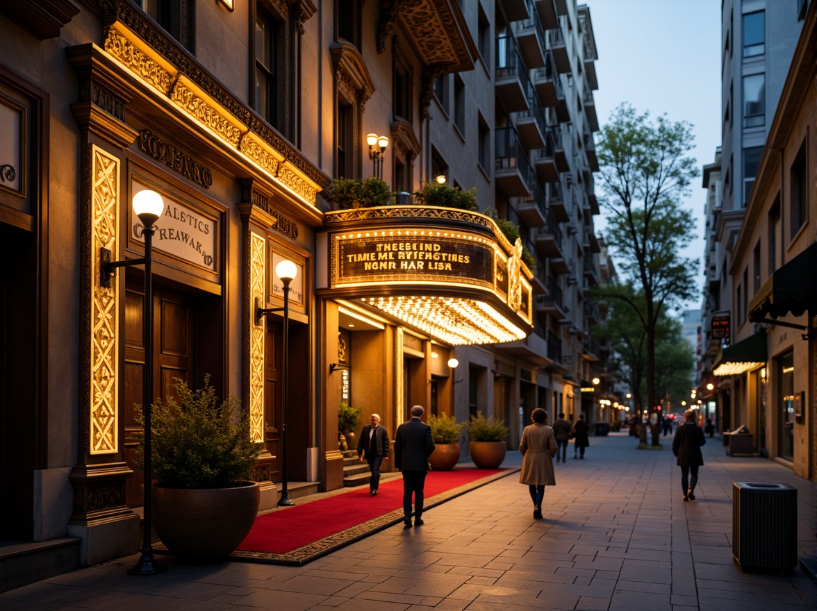 Prompt: Ornate cinema facade, vintage signage, decorative cornices, grand entranceways, red carpeting, golden accents, intricate moldings, ornamental columns, cinematic lighting, warm color palette, nostalgic atmosphere, urban cityscape, bustling streets, evening ambiance, soft focus, shallow depth of field, 1/2 composition, cinematic framing, realistic textures, ambient occlusion.