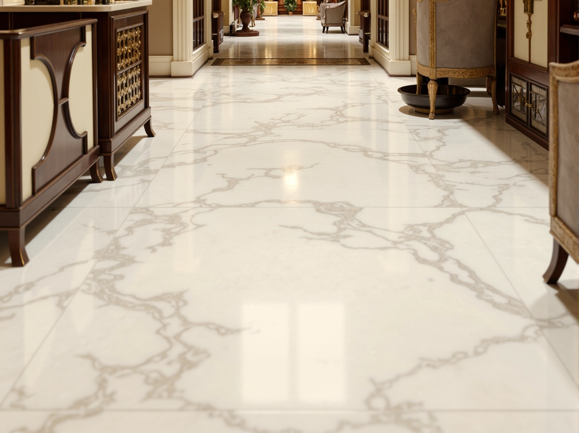 Prompt: Luxurious interior space, marble flooring, creamy white veins, polished finish, high-gloss reflection, subtle texture variation, elegant furniture legs, ornate decorative accents, sophisticated color palette, neutral background, dramatic lighting contrast, warm golden tones, soft shadowing, 1/1 composition, shallow depth of field, realistic material rendering.