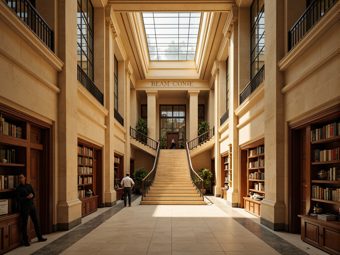 Prompt: Elegant research center, neoclassical architecture, cream-colored stone facades, ornate columns, grand entrance halls, sweeping staircases, rich wood paneling, leather-bound tomes, vintage scientific instruments, warm golden lighting, soft focus, shallow depth of field, 2/3 composition, symmetrical framing, realistic textures, subtle ambient occlusion.