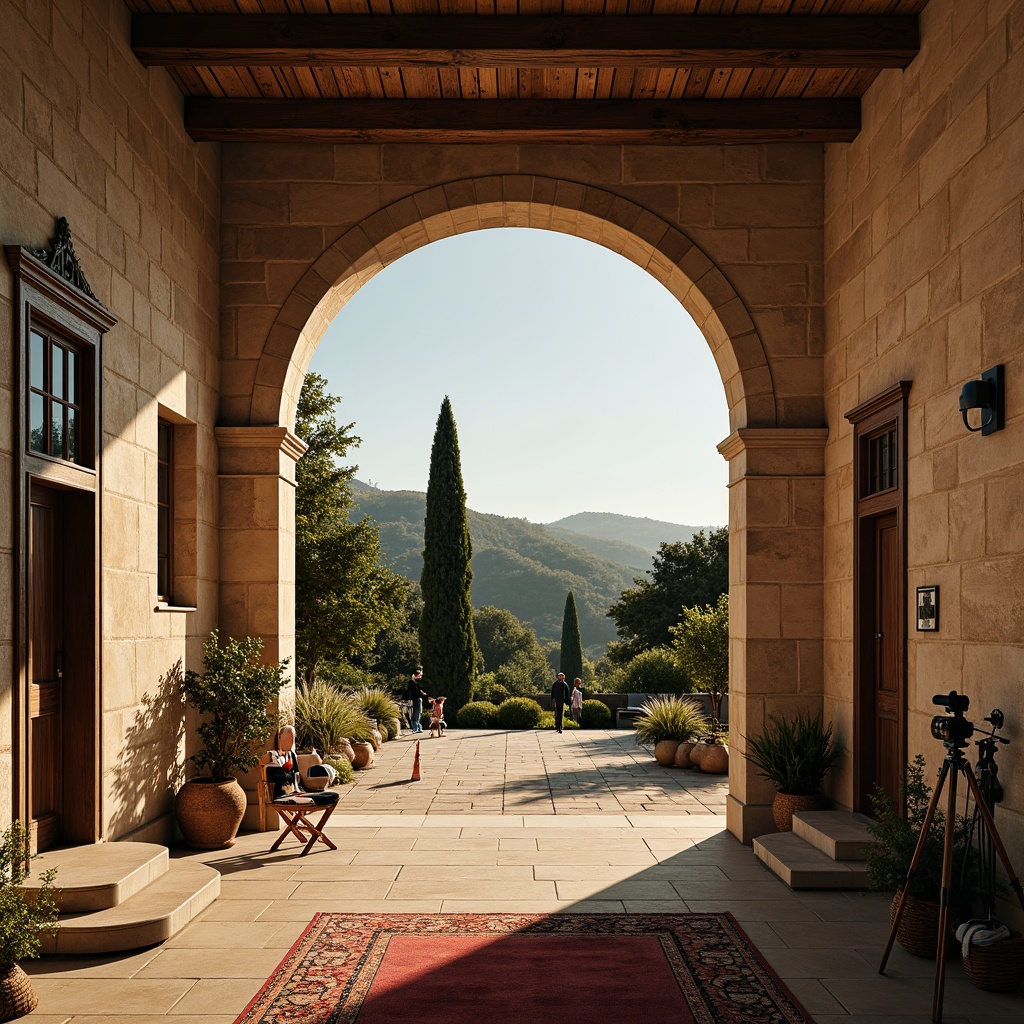 Prompt: Cinematic villa, Mediterranean landscape, rolling hills, olive groves, cypress trees, rustic stone walls, earthy tones, warm golden lighting, cinematic camera angles, dramatic shadows, 3/4 composition, shallow depth of field, realistic textures, ambient occlusion, ornate wooden doors, grand entrance halls, sweeping staircases, luxurious furnishings, vintage film cameras, director's chairs, clapboards, movie posters, red carpet, paparazzi flashes.