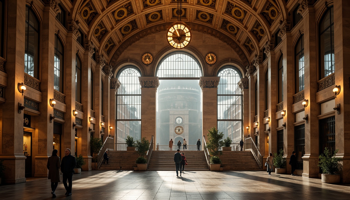 Prompt: Grandiose metro station entrance, Gothic arches, ribbed vaults, ornate stone carvings, intricate stained glass windows, majestic clock towers, imposing stone columns, dramatic lighting effects, atmospheric misting systems, polished granite floors, ornamental metal railings, grand staircases, high ceilings, symmetrical composition, 1/1 aspect ratio, warm golden lighting, shallow depth of field, realistic textures, ambient occlusion.