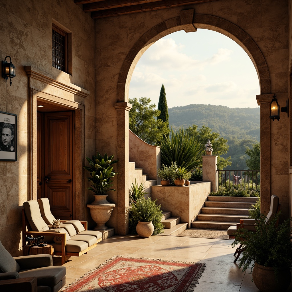 Prompt: Cinematic villa, Mediterranean landscape, rolling hills, olive groves, cypress trees, rustic stone walls, earthy tones, warm golden lighting, cinematic camera angles, dramatic shadows, 3/4 composition, shallow depth of field, realistic textures, ambient occlusion, ornate wooden doors, grand entrance halls, sweeping staircases, luxurious furnishings, vintage film cameras, director's chairs, clapboards, movie posters, red carpet, paparazzi flashes.