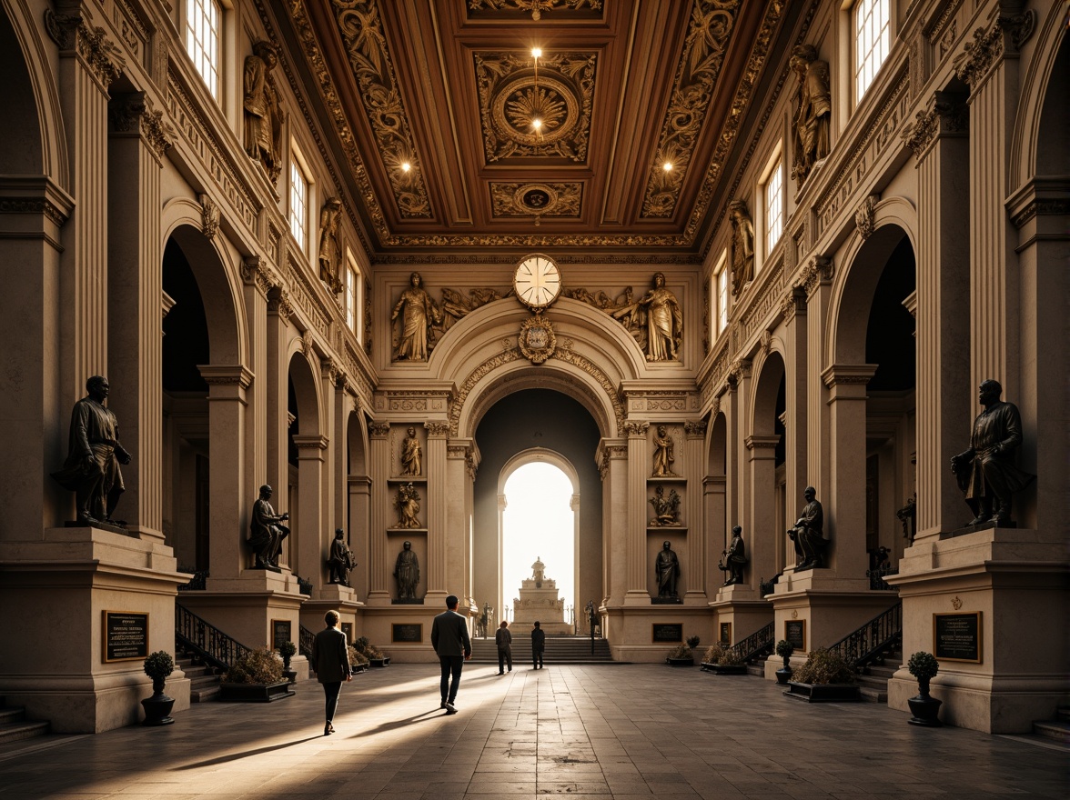 Prompt: Grand monumental structure, ornate stone carvings, majestic arches, imposing columns, intricate sculptures, bronze statues, memorial plaques, solemn atmosphere, natural stone flooring, symmetrical composition, dramatic lighting, warm golden tones, subtle texture details, realistic weathering effects, 1/1 aspect ratio, low-angle shot, cinematic mood.