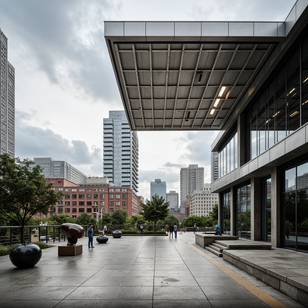 Prompt: Modern architectural design, sleek metal beams, minimalist columns, cantilevered roofs, large glass windows, sliding doors, open floor plans, functional staircases, industrial chic aesthetics, exposed ductwork, polished concrete floors, geometric patterns, abstract sculptures, urban cityscape, cloudy sky, soft natural lighting, shallow depth of field, 3/4 composition, realistic textures, ambient occlusion.