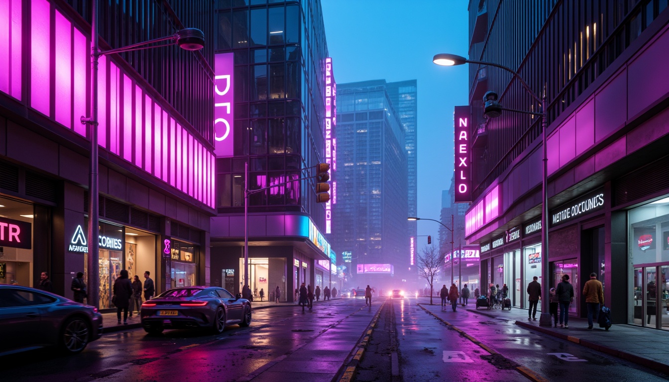 Prompt: Neon-lit cityscape, sleek metallic surfaces, iridescent hues, electric blue accents, vibrant pink neon lights, glowing purple undertones, chrome-plated details, holographic effects, futuristic skyscrapers, cyberpunk atmosphere, dark alleys, misty fog, atmospheric lighting, high-contrast shadows, cinematic composition, 1/1 aspect ratio, shallow depth of field, realistic reflections.