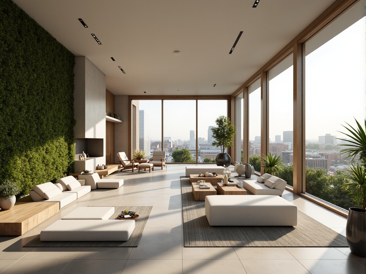 Prompt: Minimalist interior, open floor plan, high ceilings, abundant natural light, floor-to-ceiling windows, sliding glass doors, seamless transitions, indoor-outdoor connections, airy atmosphere, spacious living areas, functional zones, flexible layouts, modular furniture, green walls, lush vegetation, urban gardens, rooftop terraces, panoramic city views, warm neutral color palette, soft diffused lighting, shallow depth of field, 1/1 composition, realistic textures, ambient occlusion.