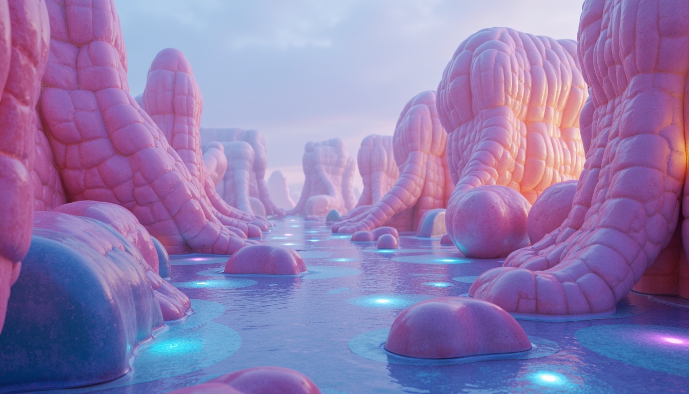 Prompt: Vibrant blob-like structures, iridescent colors, shimmering effects, neon hues, pastel shades, soft gradients, glowing accents, luminescent materials, futuristic ambiance, sci-fi inspired design, abstract shapes, organic forms, fluid dynamics, dreamy atmosphere, surreal landscapes, misty backgrounds, ethereal lighting, 3/4 composition, panoramic view, realistic textures, ambient occlusion.