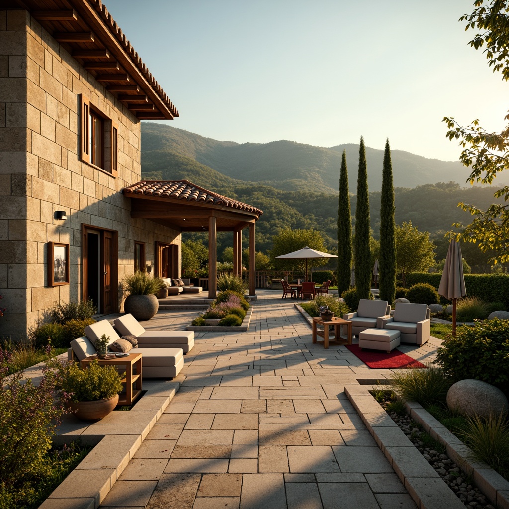 Prompt: Cinematic villa, Mediterranean landscape, rolling hills, olive groves, cypress trees, rustic stone walls, earthy tones, warm golden lighting, cinematic camera angles, dramatic shadows, 3/4 composition, shallow depth of field, realistic textures, ambient occlusion, ornate wooden doors, grand entrance halls, sweeping staircases, luxurious furnishings, vintage film cameras, director's chairs, clapboards, movie posters, red carpet, paparazzi flashes.