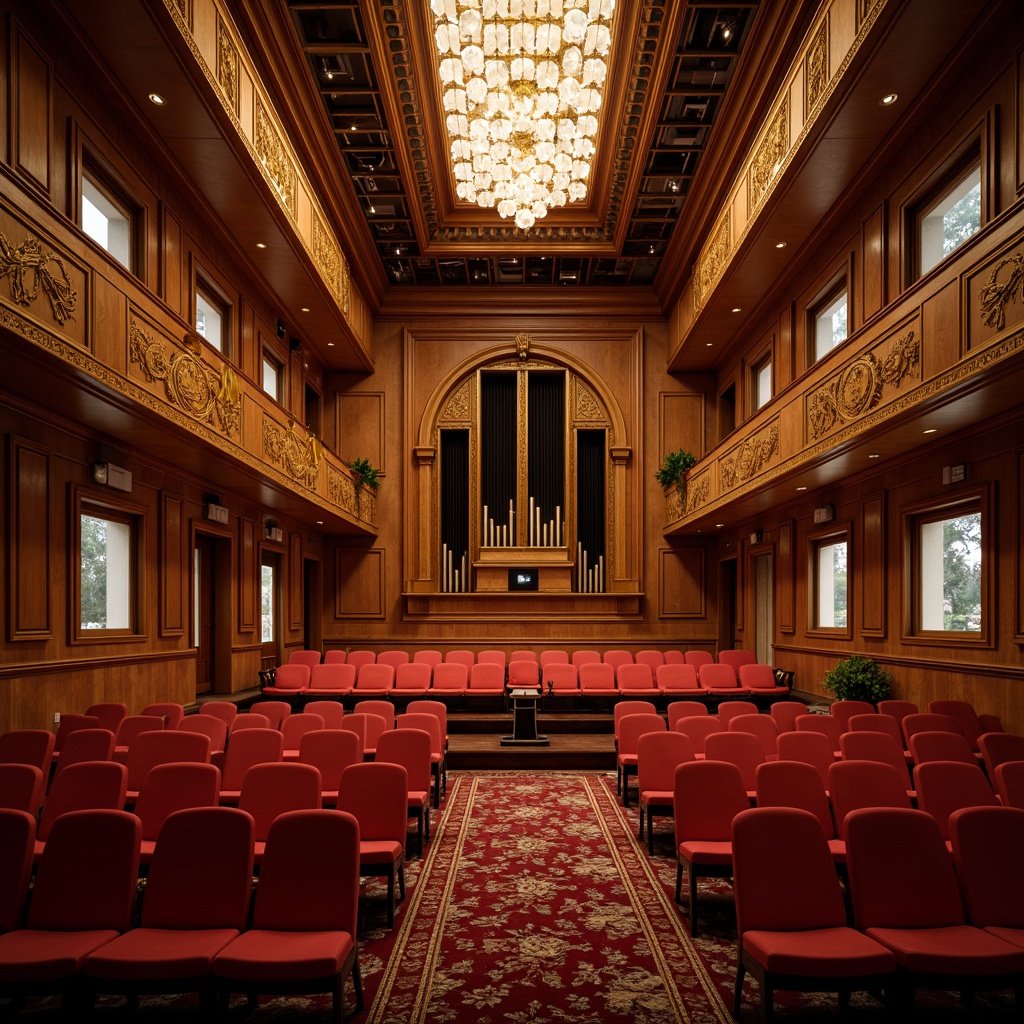 Prompt: Elegant concert hall, rich wood paneling, plush red velvet seats, ornate golden balconies, sophisticated soundproofing systems, advanced acoustic engineering, precise speaker placement, optimized reverberation times, intimate stage settings, dramatic lighting designs, warm ambient glow, subtle color temperature shifts, 1/2 composition, shallow depth of field, realistic textures, ambient occlusion.