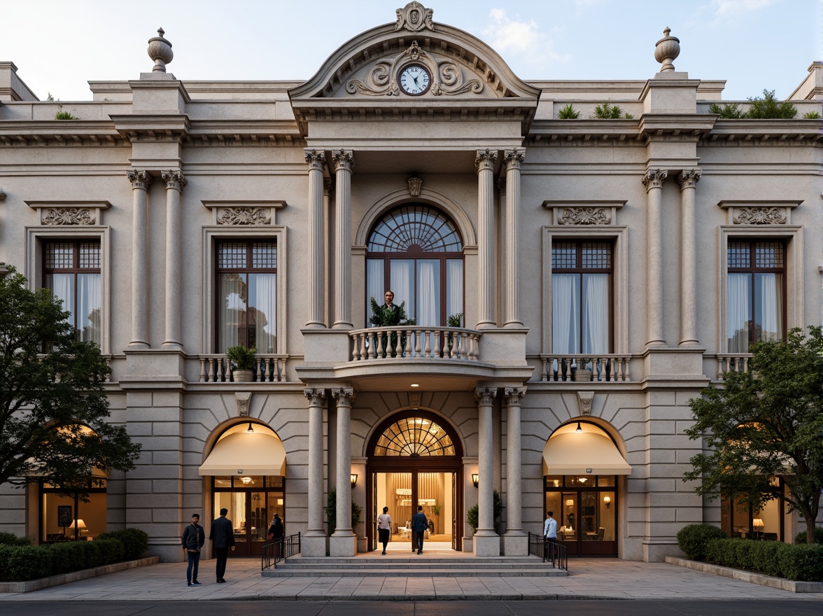 Prompt: Grandiose energy plant, neoclassical facade, ornate columns, intricate stone carvings, symmetrical architecture, grand entrance, majestic clock tower, rusticated base, ionic capitals, decorative cornices, arched windows, classical pediments, subtle color palette, earthy tones, natural stone textures, warm ambient lighting, soft focus, shallow depth of field, 2/3 composition, realistic render, atmospheric perspective.