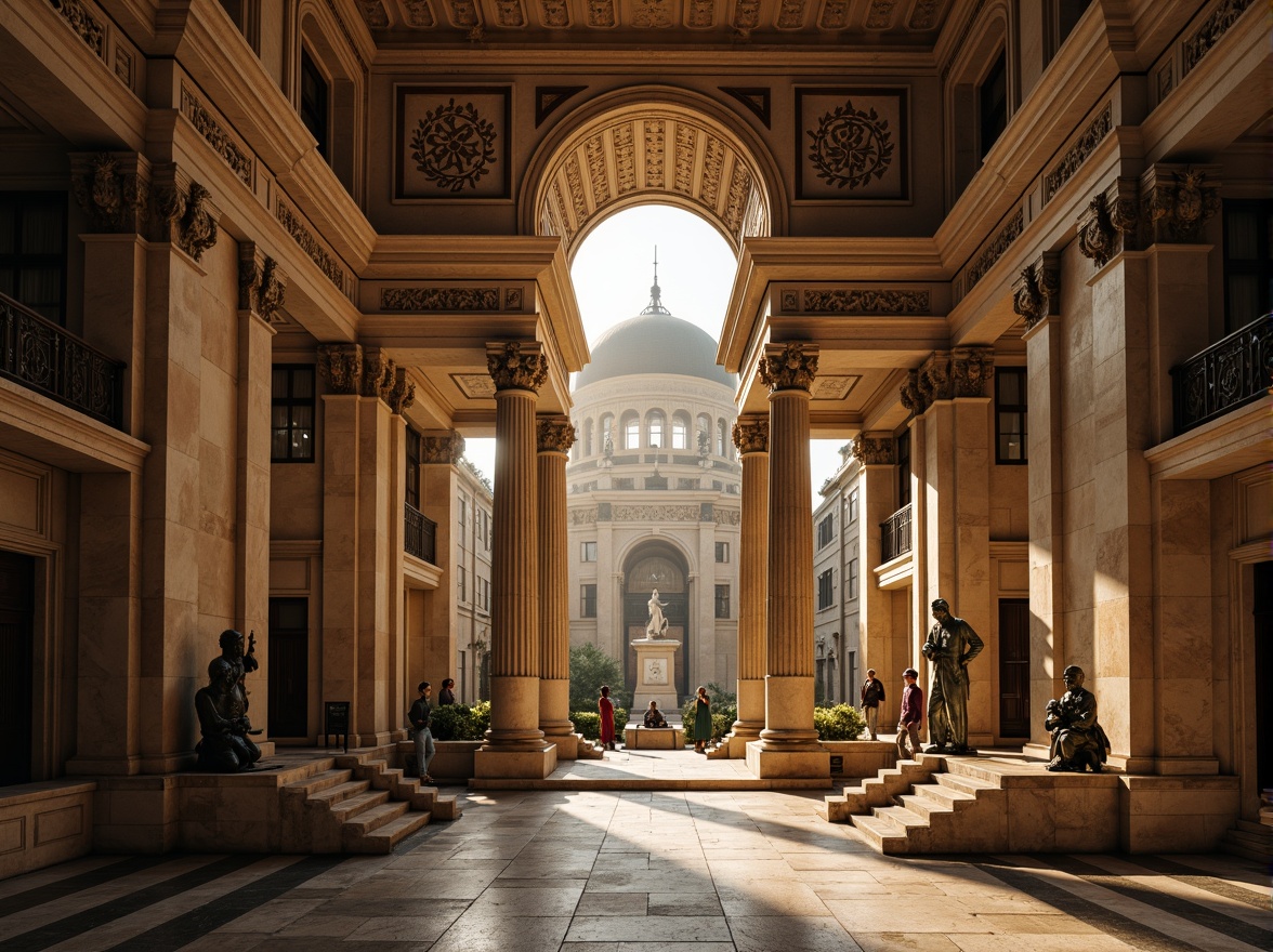 Prompt: Grand monumental structure, ornate stone carvings, majestic arches, imposing columns, intricate sculptures, bronze statues, memorial plaques, solemn atmosphere, natural stone flooring, symmetrical composition, dramatic lighting, warm golden tones, subtle texture details, realistic weathering effects, 1/1 aspect ratio, low-angle shot, cinematic mood.