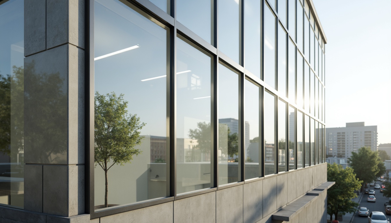 Prompt: Ethereal building facade, translucent glass panels, soft diffused light, subtle shadows, minimalist design, sleek metal frames, modern architecture, urban cityscape, busy streets, blurred background, shallow depth of field, 1/1 composition, realistic textures, ambient occlusion, natural stone flooring, polished concrete walls, green roofs, sustainable energy solutions, innovative cooling technologies.