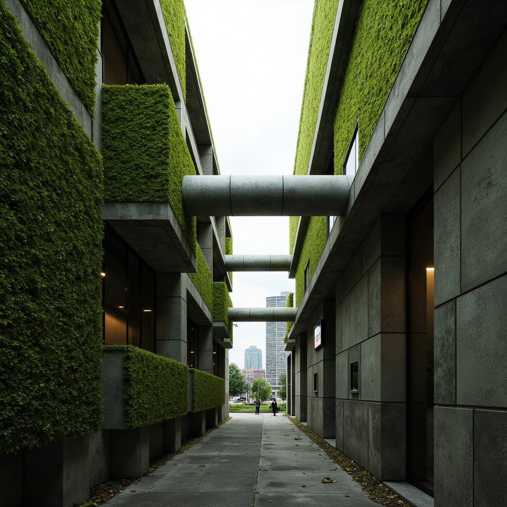 Prompt: Moss-green brutalist architecture, rugged concrete textures, industrial-style pipes, exposed ductwork, urban cityscape, overcast sky, dramatic shadows, bold geometric forms, raw unfinished surfaces, minimalist decor, functional design, cold atmospheric lighting, high-contrast photography, 1/1 composition, stark realism, gritty urban feel.