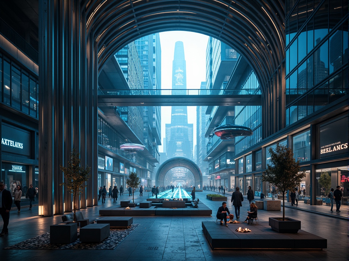 Prompt: Futuristic cityscape, neon-lit skyscrapers, curved metallic structures, holographic advertisements, levitating transportation pods, elevated walkways, transparent glass tunnels, iridescent LED lights, atmospheric mist, distant foggy horizon, cinematic 3/4 composition, low-angle shot, dramatic chiaroscuro lighting, reflective surfaces, ambient occlusion, intricate circuitry patterns, sleek minimalist design, avant-garde furniture, virtual reality interfaces, augmented reality displays.