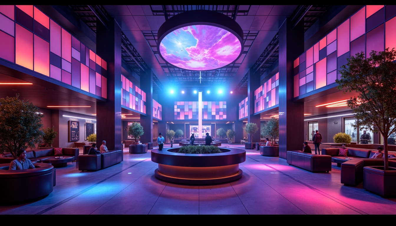 Prompt: Vibrant nightclub interior, pulsating LED lights, dynamic sound waves, professional audio equipment, subwoofers, speakers, amplifiers, mixing consoles, acoustic panels, sound-absorbing materials, diffusers, bass traps, reflective surfaces, high-gloss finishes, dark color schemes, intimate seating areas, VIP lounges, dance floors, strobe lights, fog machines, DJ booths, elevated stages, surround sound systems, 3D audio processing, real-time sound analysis, optimal speaker placement, precise sound calibration, immersive audio experience, futuristic ambiance.