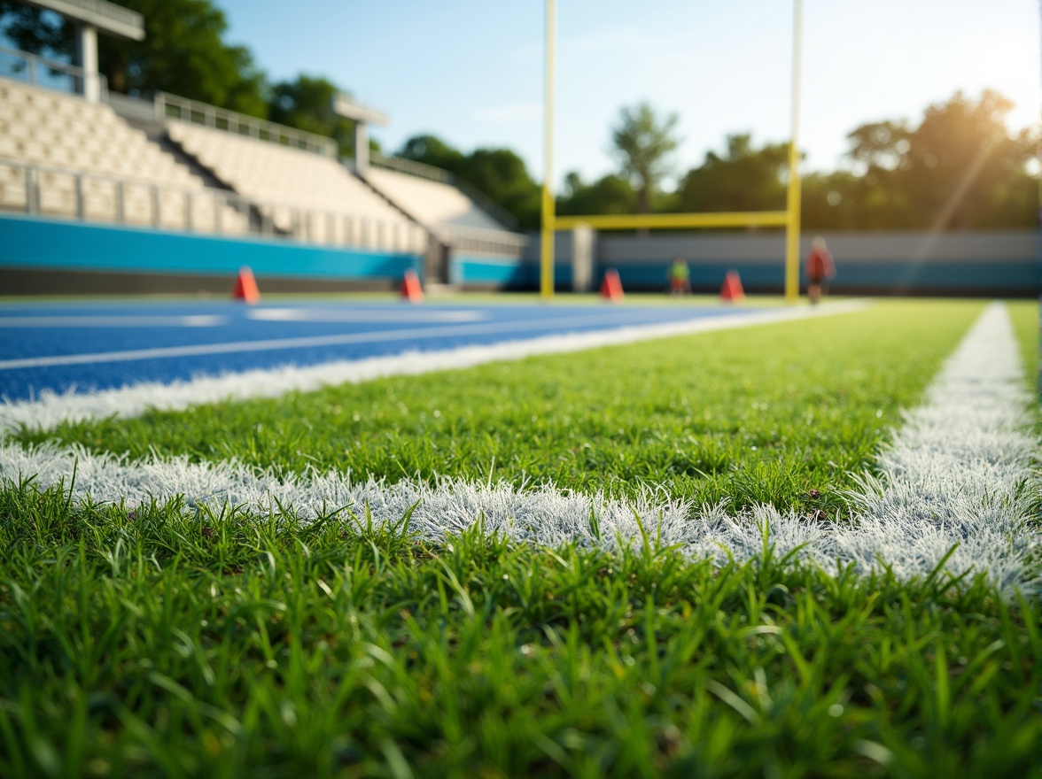 Prompt: Vibrant green grass, bright white lines, bold blue accents, warm beige sand, dynamic yellow goalposts, energetic orange cones, fresh air atmosphere, sunny day lighting, shallow depth of field, 3/4 composition, panoramic view, realistic textures, ambient occlusion.