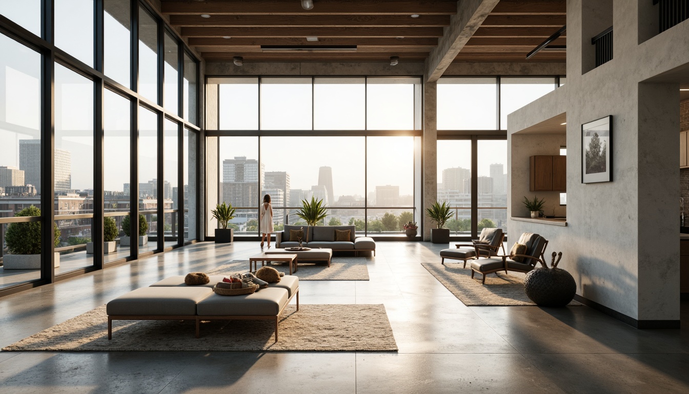 Prompt: Minimalist interior, open floor plan, high ceilings, abundant natural light, floor-to-ceiling windows, sliding glass doors, seamless transitions, indoor-outdoor connections, spacious living areas, airy atmosphere, modern furniture, sleek lines, minimal ornamentation, polished concrete floors, industrial chic accents, urban loft vibe, cityscape views, morning sunlight, soft warm glow, shallow depth of field, 1/1 composition, realistic textures, ambient occlusion.