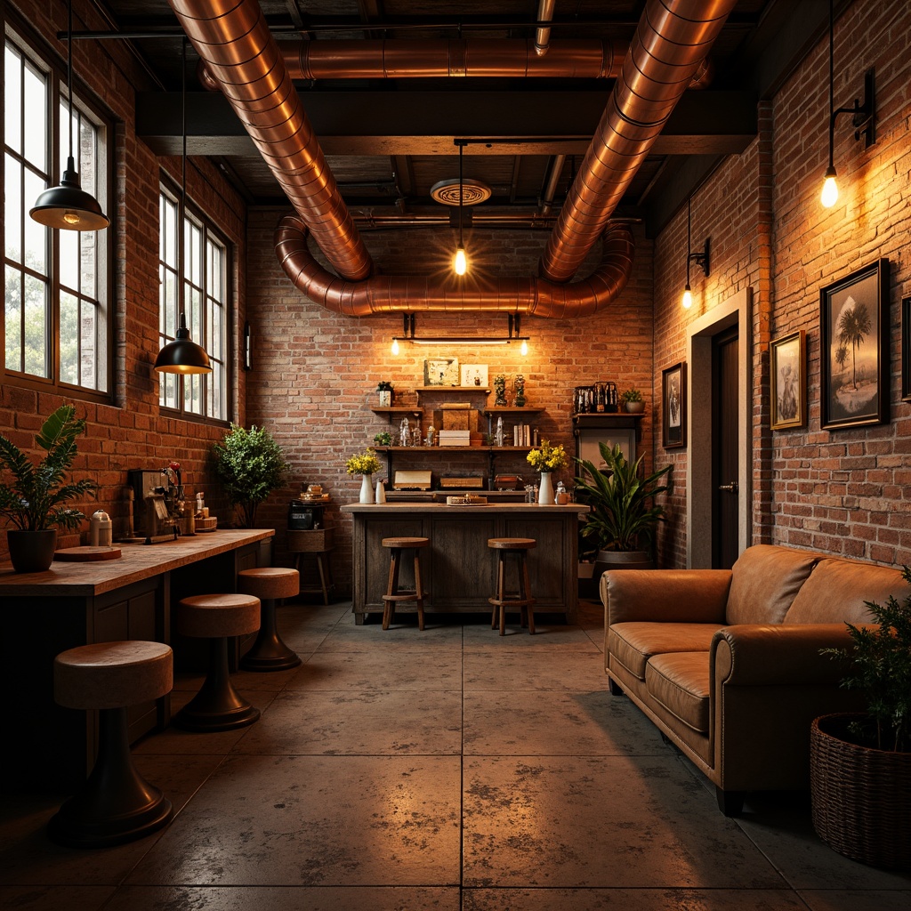 Prompt: Rustic industrial backdrop, distressed copper accents, exposed brick walls, metallic pipes, reclaimed wood textures, vintage machinery parts, worn leather upholstery, Edison bulb lighting, warm golden tones, high contrast shadows, dramatic spotlighting, 1/1 composition, shallow depth of field, realistic reflections, ambient occlusion.