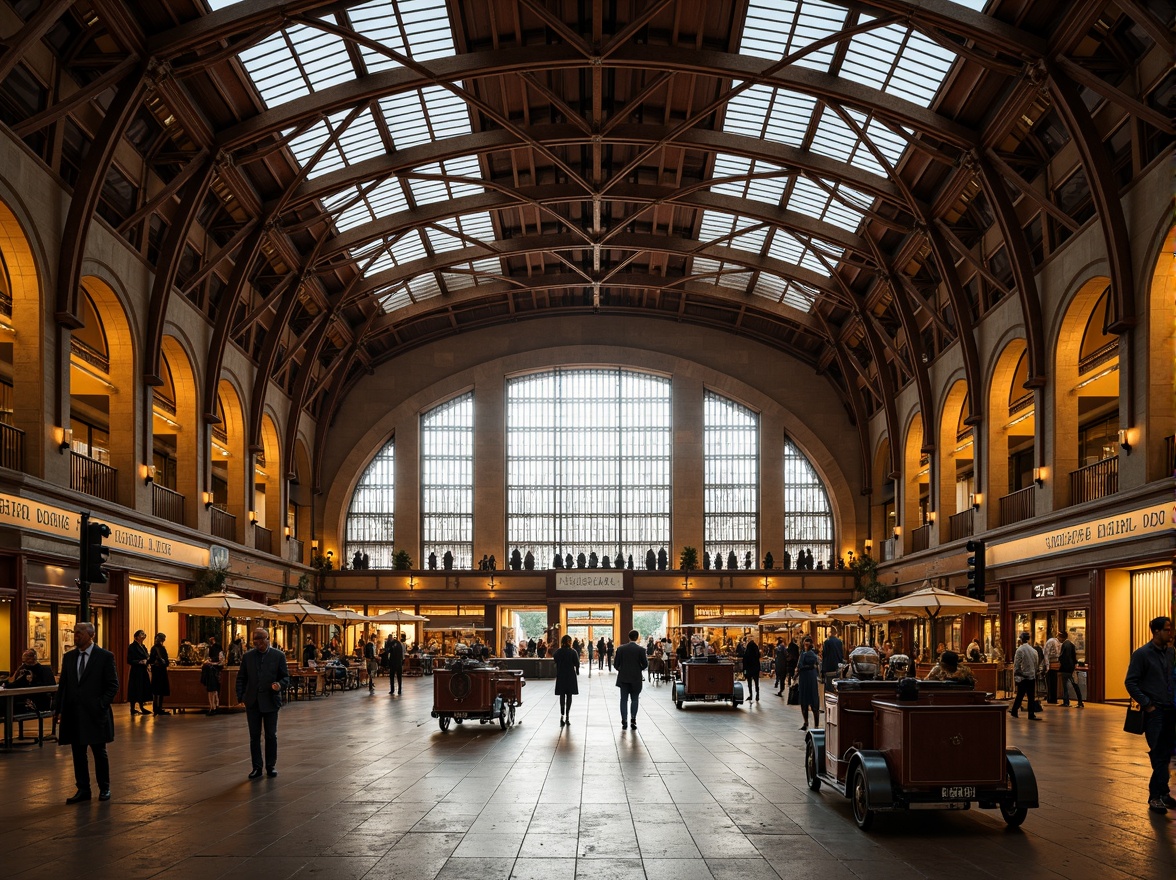 Prompt: Grand train station, sweeping curved lines, elegant arches, ornate details, luxurious materials, high ceilings, spacious interiors, natural stone floors, intricate metalwork, vintage luggage carts, bustling atmosphere, warm soft lighting, shallow depth of field, 1/1 composition, realistic textures, ambient occlusion.