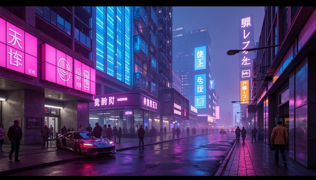 Prompt: Neon-lit cityscape, sleek metallic surfaces, iridescent hues, electric blue accents, vibrant pink neon lights, glowing purple undertones, chrome-plated details, holographic effects, futuristic skyscrapers, cyberpunk atmosphere, dark alleys, misty fog, atmospheric lighting, high-contrast shadows, cinematic composition, 1/1 aspect ratio, shallow depth of field, realistic reflections.