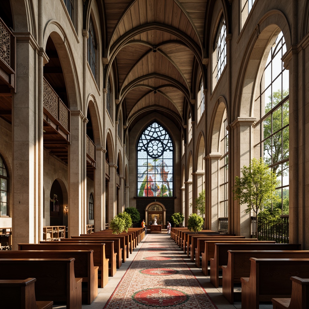 Prompt: Ancient stone church, Gothic arches, stained glass windows, ornate wooden pews, vaulted ceilings, grand pipe organs, intricate carvings, sacred relics, serene ambiance, soft warm lighting, shallow depth of field, 3/4 composition, panoramic view, realistic textures, ambient occlusion, fusion of modern minimalist design, sleek metal accents, clean lines, sustainable energy solutions, solar panels, green roofs, eco-friendly materials, innovative cooling technologies, shaded outdoor spaces, misting systems, vibrant colorful textiles, intricate geometric motifs.